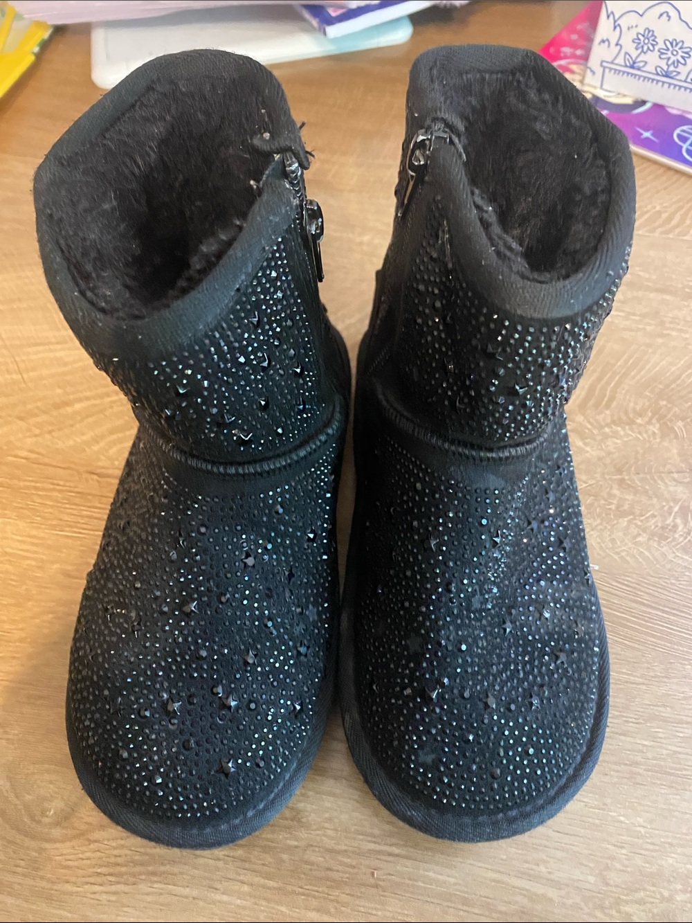 MIA Black Sparkle Faux-Fur Kids Booties